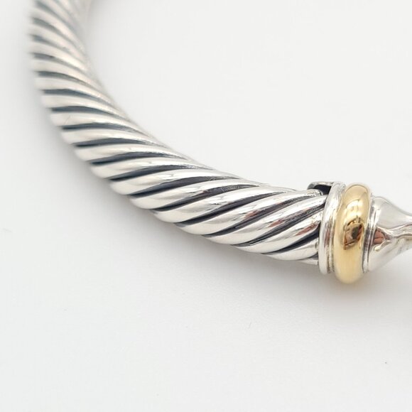 David Yurman Sterling Silver & 18k Gold 5mm Classic Cable Buckle Bracelet 6.5 in - Picture 9 of 9